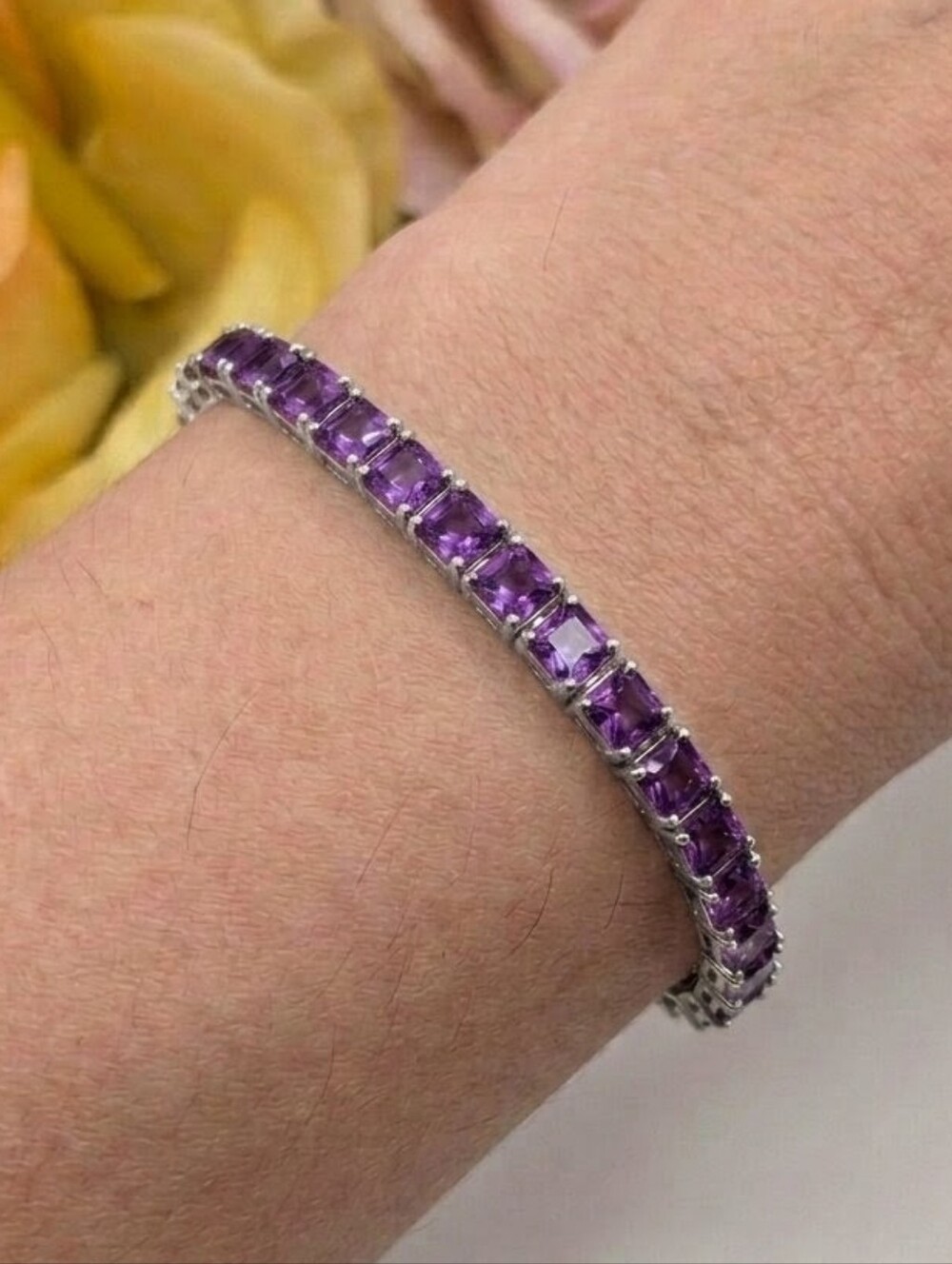31ctw Lab Color-change Purple Sapphire Bracelet, Rhodium Plated 925 Silver